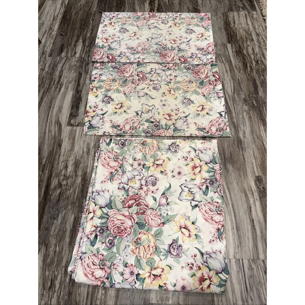 Vintage Queen Flat Sheet With 2 Pillowcases Vibrant Floral Pattern Read